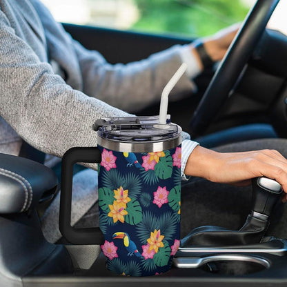 Leakproof Car Cup Vacuum Sealed With Lid For Office Crystal Clear Blue Water Ripple Print Drinkware Light Rose Red-style-5 - Colors H