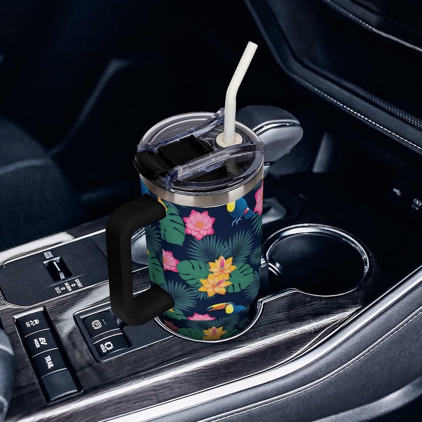 Leakproof Car Cup Vacuum Sealed With Lid For Office Crystal Clear Blue Water Ripple Print Drinkware Light Rose Red-style-5 - Colors H