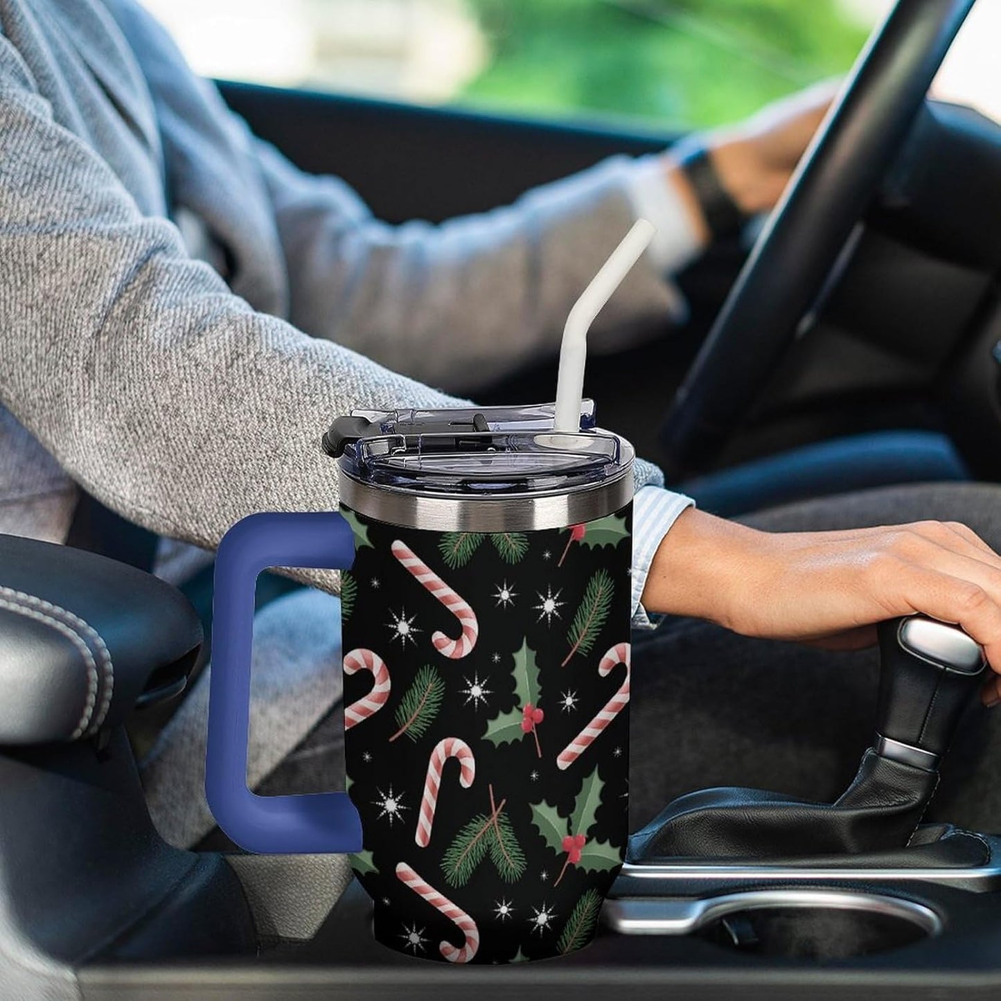 Leakproof Car Cup Vacuum Sealed With Lid For Office Crystal Clear Blue Water Ripple Print Drinkware Light Rose Red-style-5 - Colors H