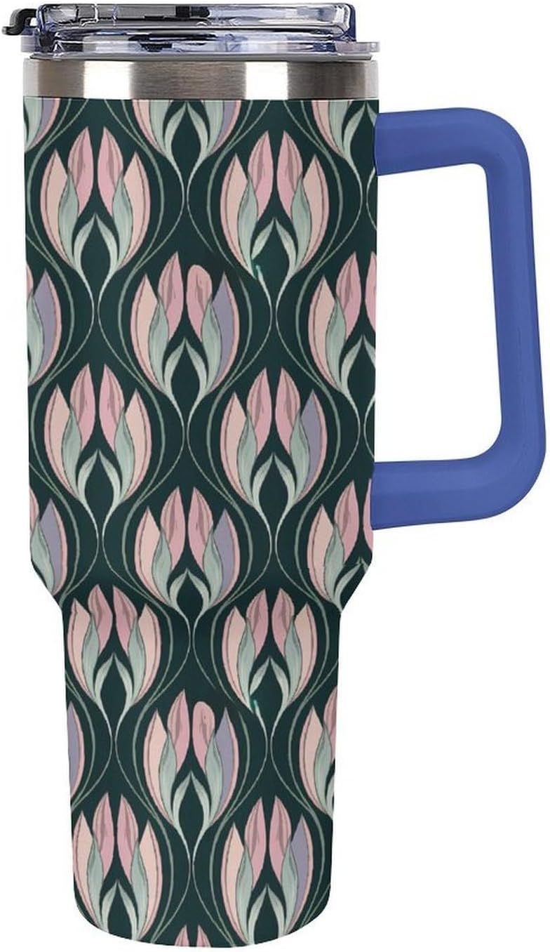 Leakproof Car Cup Vacuum Sealed With Lid For Office Crystal Clear Blue Water Ripple Print Drinkware Light Rose Red-style-5 - Colors H