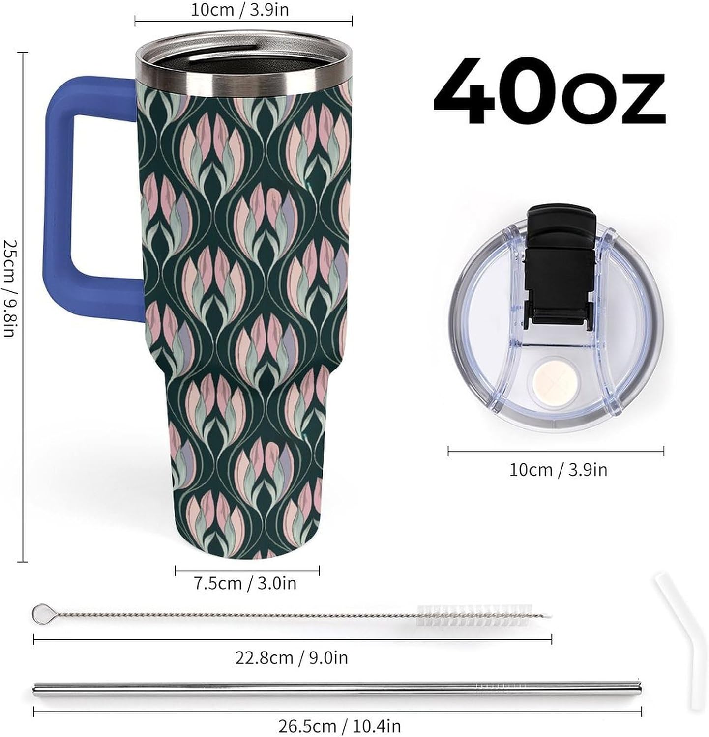 Leakproof Car Cup Vacuum Sealed With Lid For Office Crystal Clear Blue Water Ripple Print Drinkware Light Rose Red-style-5 - Colors H