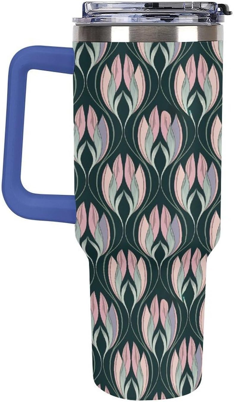 Leakproof Car Cup Vacuum Sealed With Lid For Office Crystal Clear Blue Water Ripple Print Drinkware Light Rose Red-style-5 - Colors H
