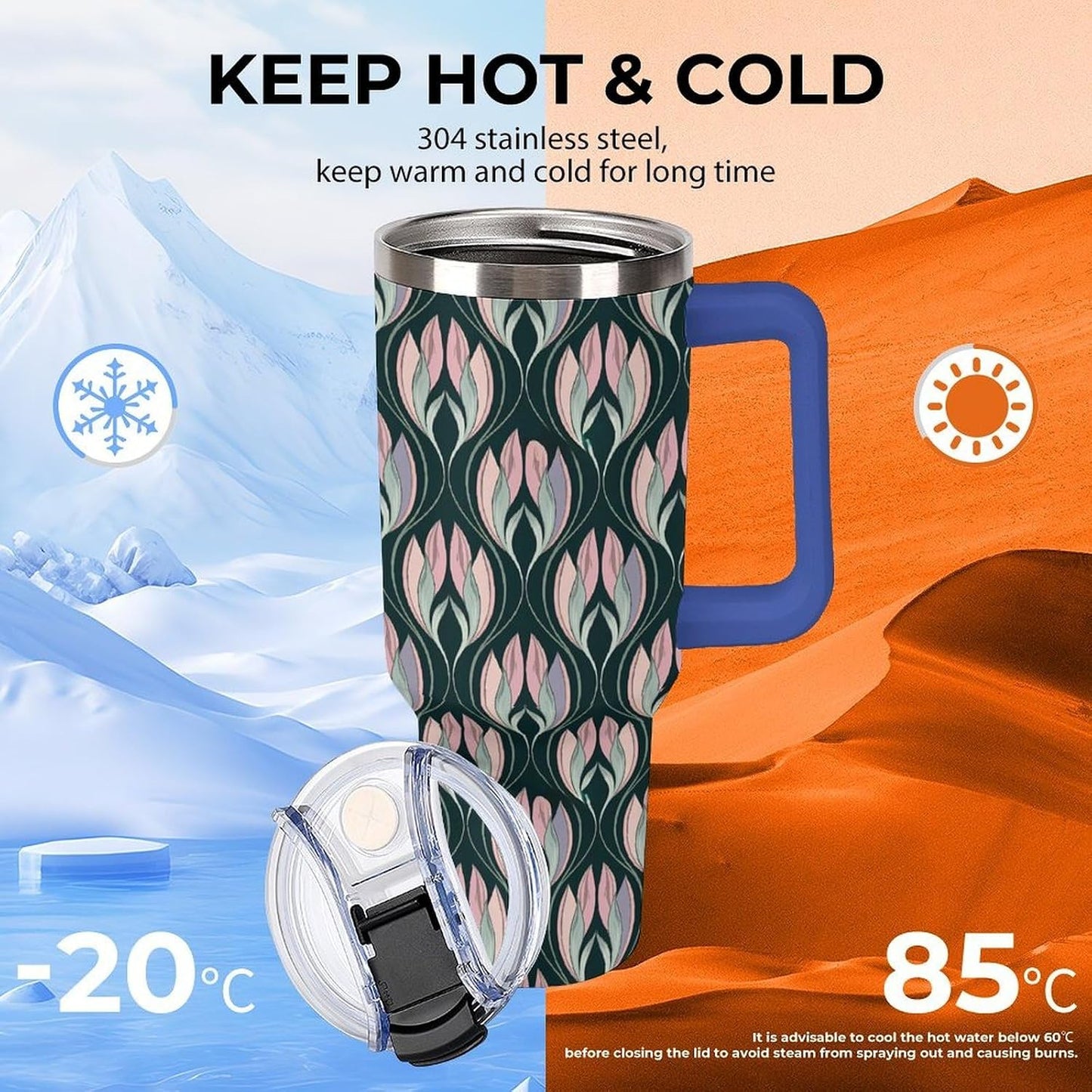 Leakproof Car Cup Vacuum Sealed With Lid For Office Crystal Clear Blue Water Ripple Print Drinkware Light Rose Red-style-5 - Colors H