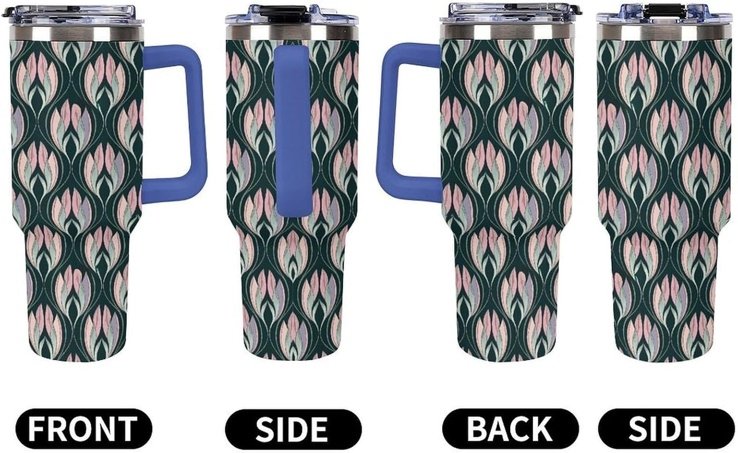 Leakproof Car Cup Vacuum Sealed With Lid For Office Crystal Clear Blue Water Ripple Print Drinkware Light Rose Red-style-5 - Colors H