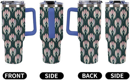 Leakproof Car Cup Vacuum Sealed With Lid For Office Crystal Clear Blue Water Ripple Print Drinkware Light Rose Red-style-5 - Colors H