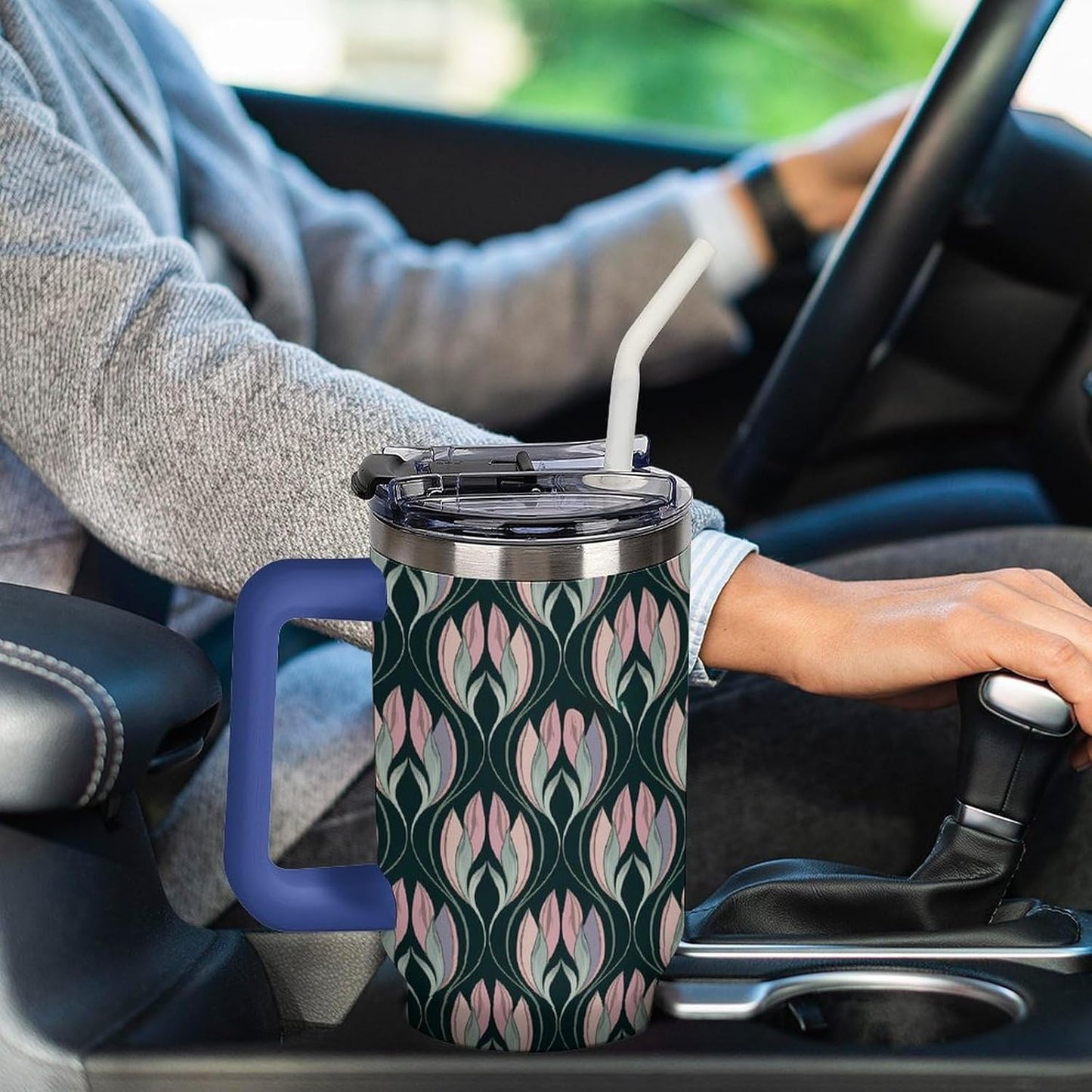 Leakproof Car Cup Vacuum Sealed With Lid For Office Crystal Clear Blue Water Ripple Print Drinkware Light Rose Red-style-5 - Colors H