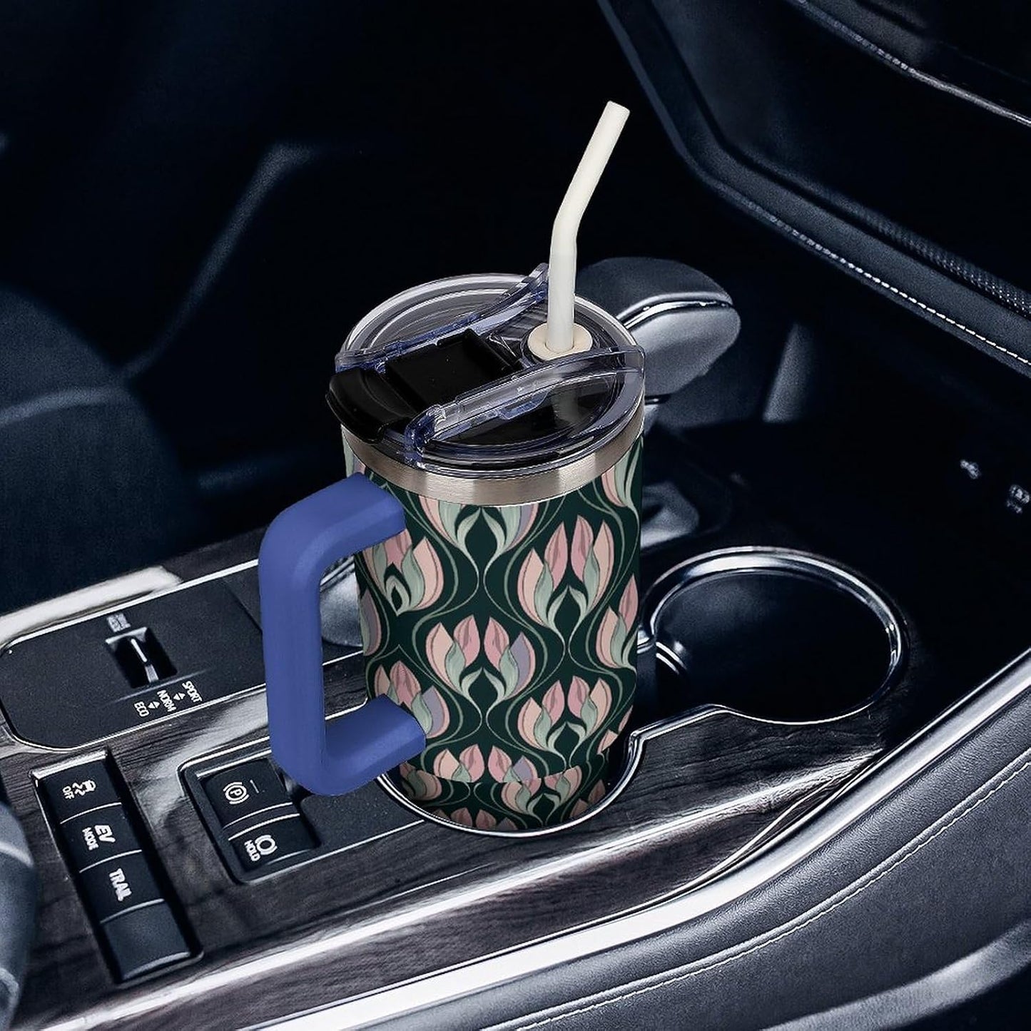 Leakproof Car Cup Vacuum Sealed With Lid For Office Crystal Clear Blue Water Ripple Print Drinkware Light Rose Red-style-5 - Colors H