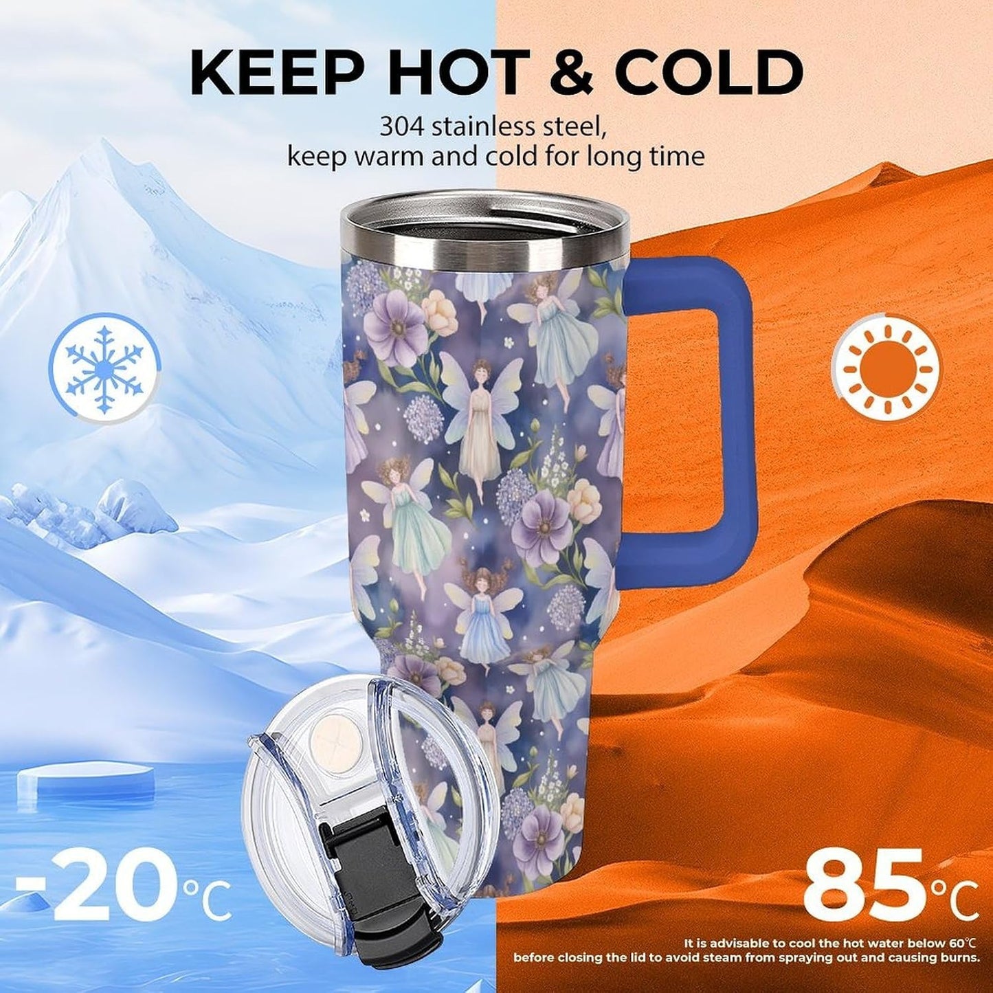 Leakproof Car Cup Vacuum Sealed With Lid For Office Crystal Clear Blue Water Ripple Print Drinkware Light Rose Red-style-5 - Colors H