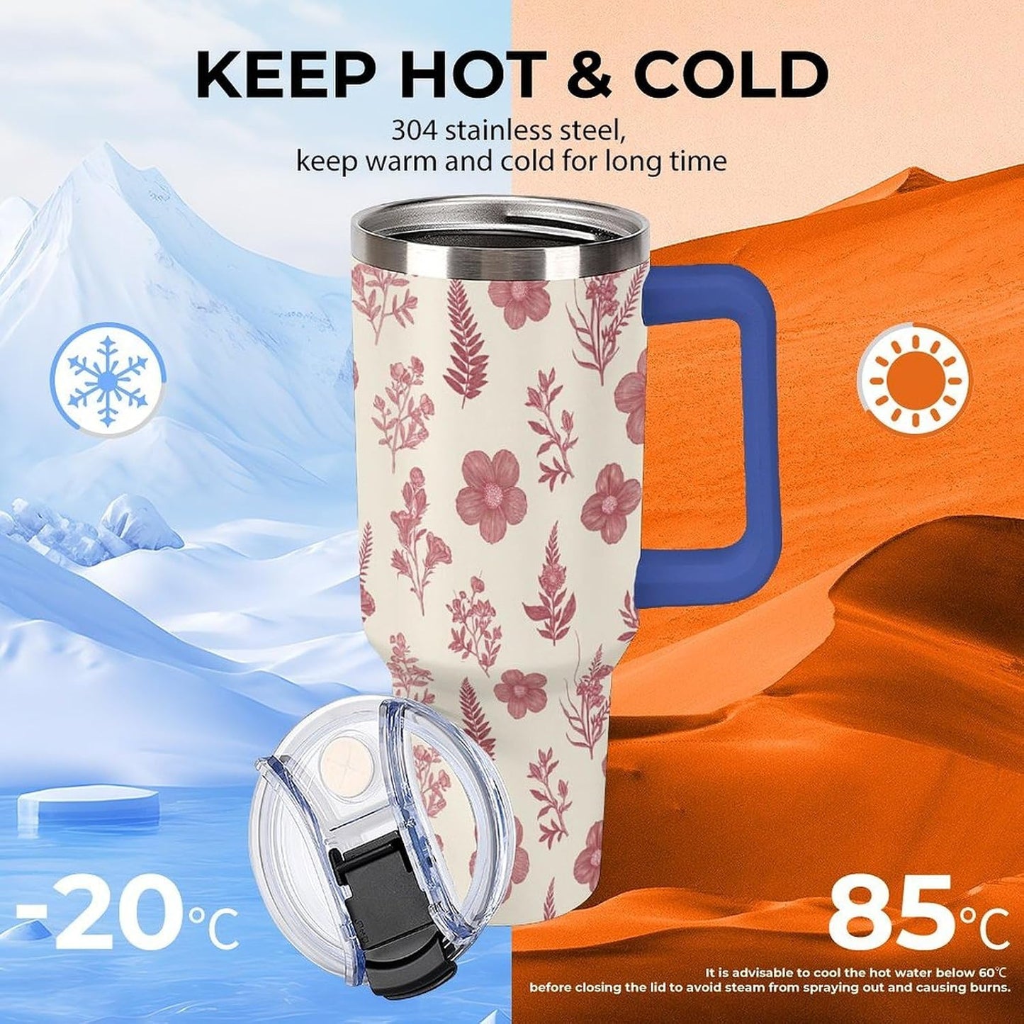 Leakproof Car Cup Vacuum Sealed With Lid For Office Crystal Clear Blue Water Ripple Print Drinkware Light Rose Red-style-5 - Colors H