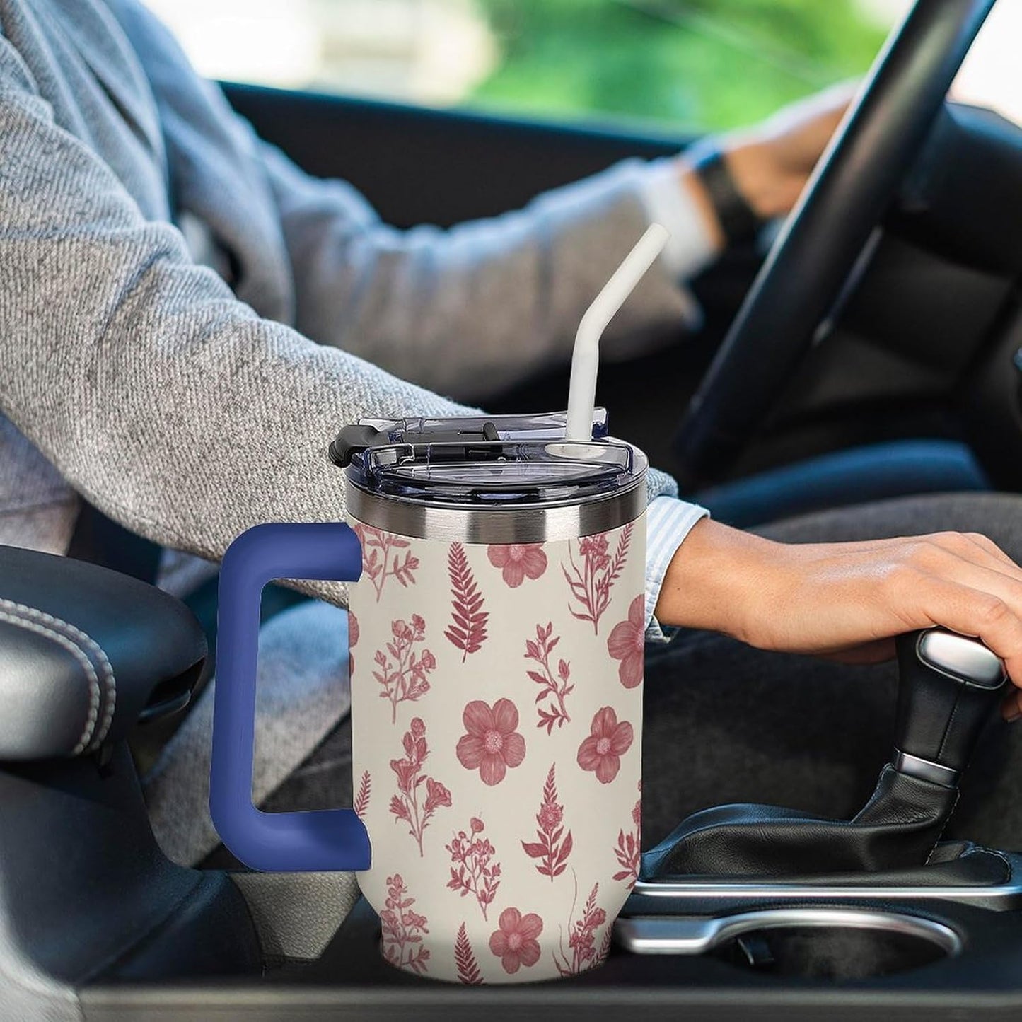 Leakproof Car Cup Vacuum Sealed With Lid For Office Crystal Clear Blue Water Ripple Print Drinkware Light Rose Red-style-5 - Colors H