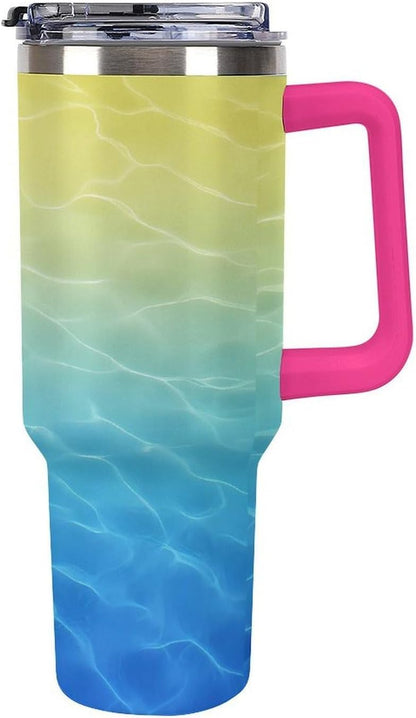 Leakproof Car Cup Vacuum Sealed With Lid For Office Crystal Clear Blue Water Ripple Print Drinkware Light Rose Red-style-5 - Colors H