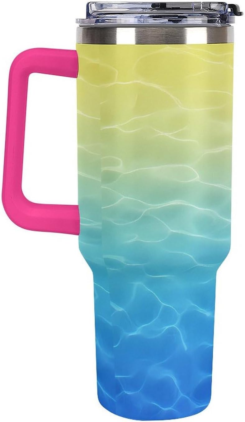 Leakproof Car Cup Vacuum Sealed With Lid For Office Crystal Clear Blue Water Ripple Print Drinkware Light Rose Red-style-5 - Colors H