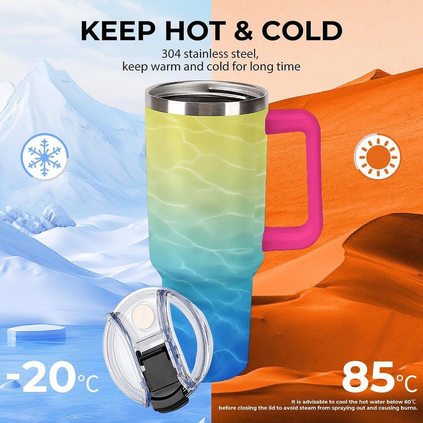 Leakproof Car Cup Vacuum Sealed With Lid For Office Crystal Clear Blue Water Ripple Print Drinkware Light Rose Red-style-5 - Colors H