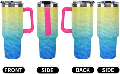 Leakproof Car Cup Vacuum Sealed With Lid For Office Crystal Clear Blue Water Ripple Print Drinkware Light Rose Red-style-5 - Colors H