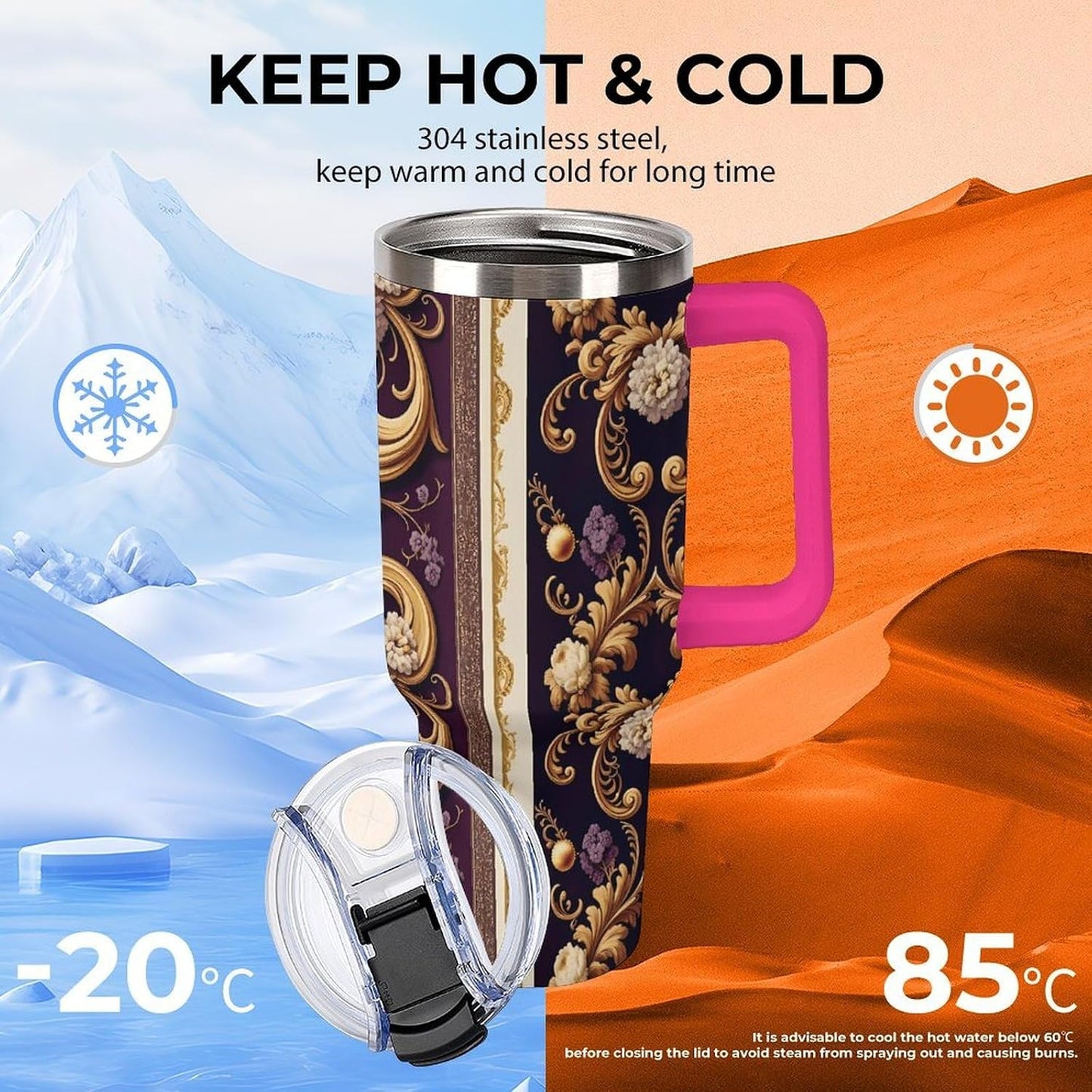 Leakproof Car Cup Vacuum Sealed With Lid For Office Crystal Clear Blue Water Ripple Print Drinkware Light Rose Red-style-5 - Colors H