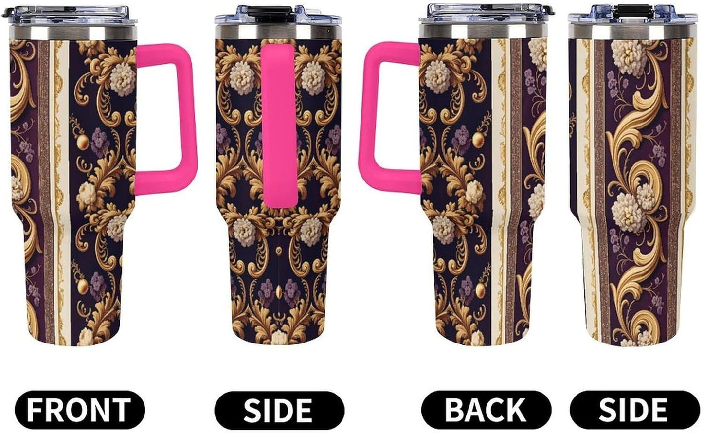 Leakproof Car Cup Vacuum Sealed With Lid For Office Crystal Clear Blue Water Ripple Print Drinkware Light Rose Red-style-5 - Colors H