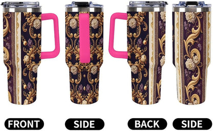 Leakproof Car Cup Vacuum Sealed With Lid For Office Crystal Clear Blue Water Ripple Print Drinkware Light Rose Red-style-5 - Colors H