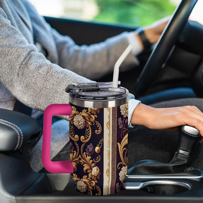 Leakproof Car Cup Vacuum Sealed With Lid For Office Crystal Clear Blue Water Ripple Print Drinkware Light Rose Red-style-5 - Colors H