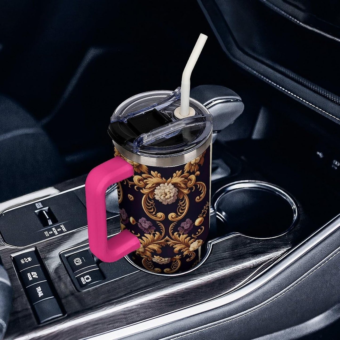Leakproof Car Cup Vacuum Sealed With Lid For Office Crystal Clear Blue Water Ripple Print Drinkware Light Rose Red-style-5 - Colors H