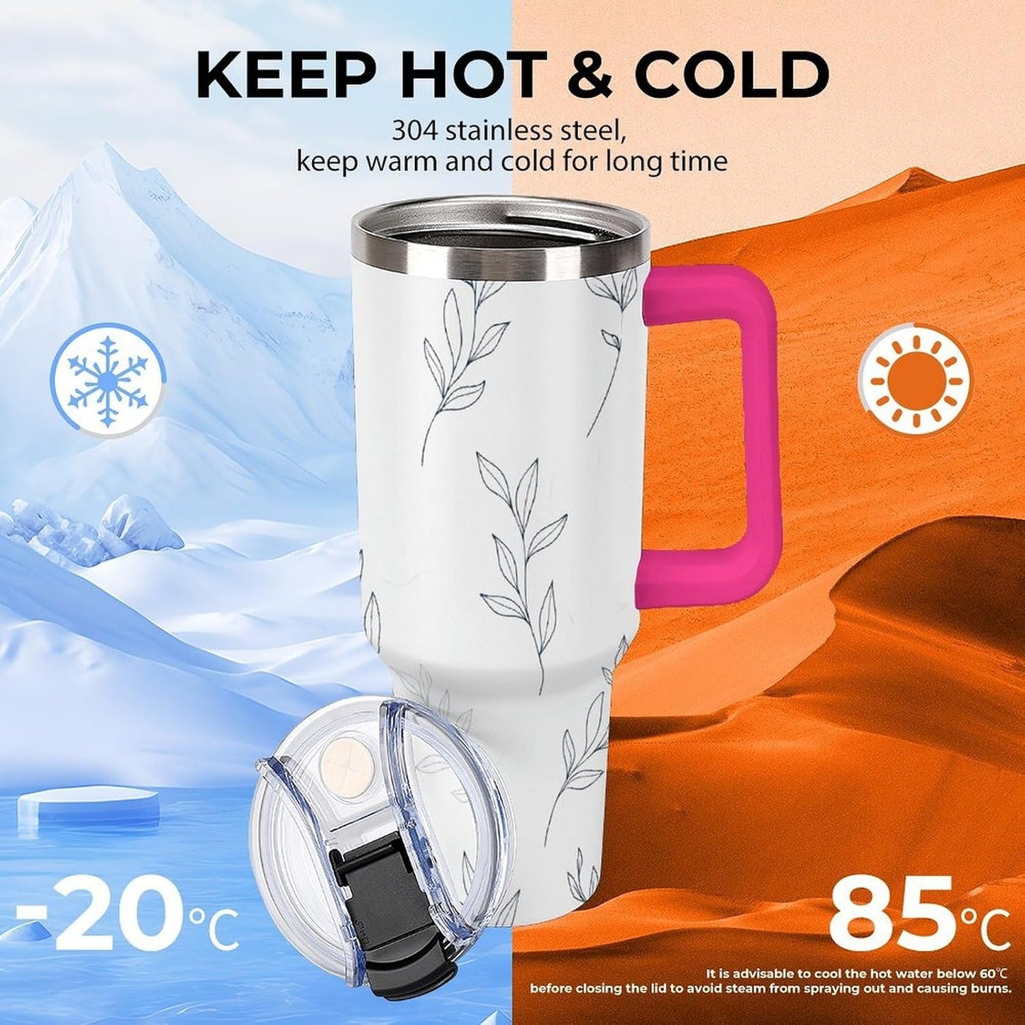 Leakproof Car Cup Vacuum Sealed With Lid For Office Crystal Clear Blue Water Ripple Print Drinkware Light Rose Red-style-5 - Colors H