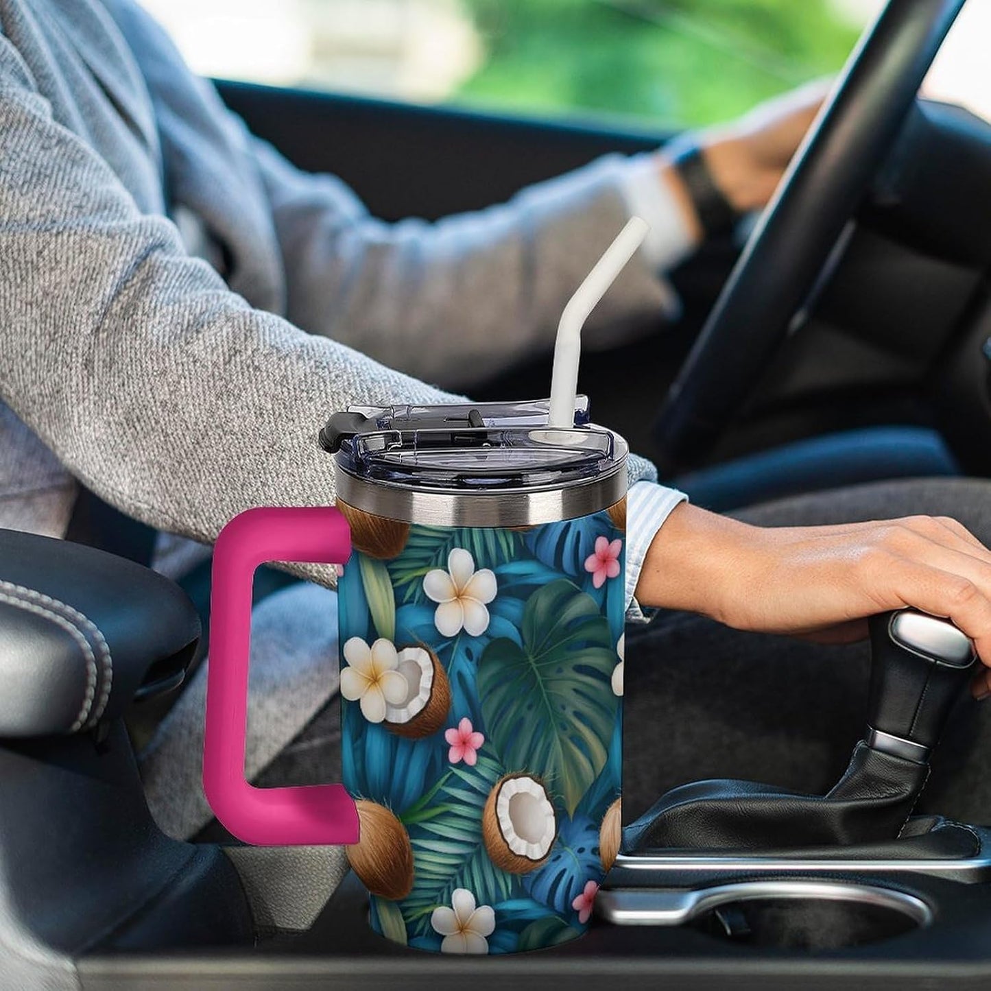 Leakproof Car Cup Vacuum Sealed With Lid For Office Crystal Clear Blue Water Ripple Print Drinkware Light Rose Red-style-5 - Colors H
