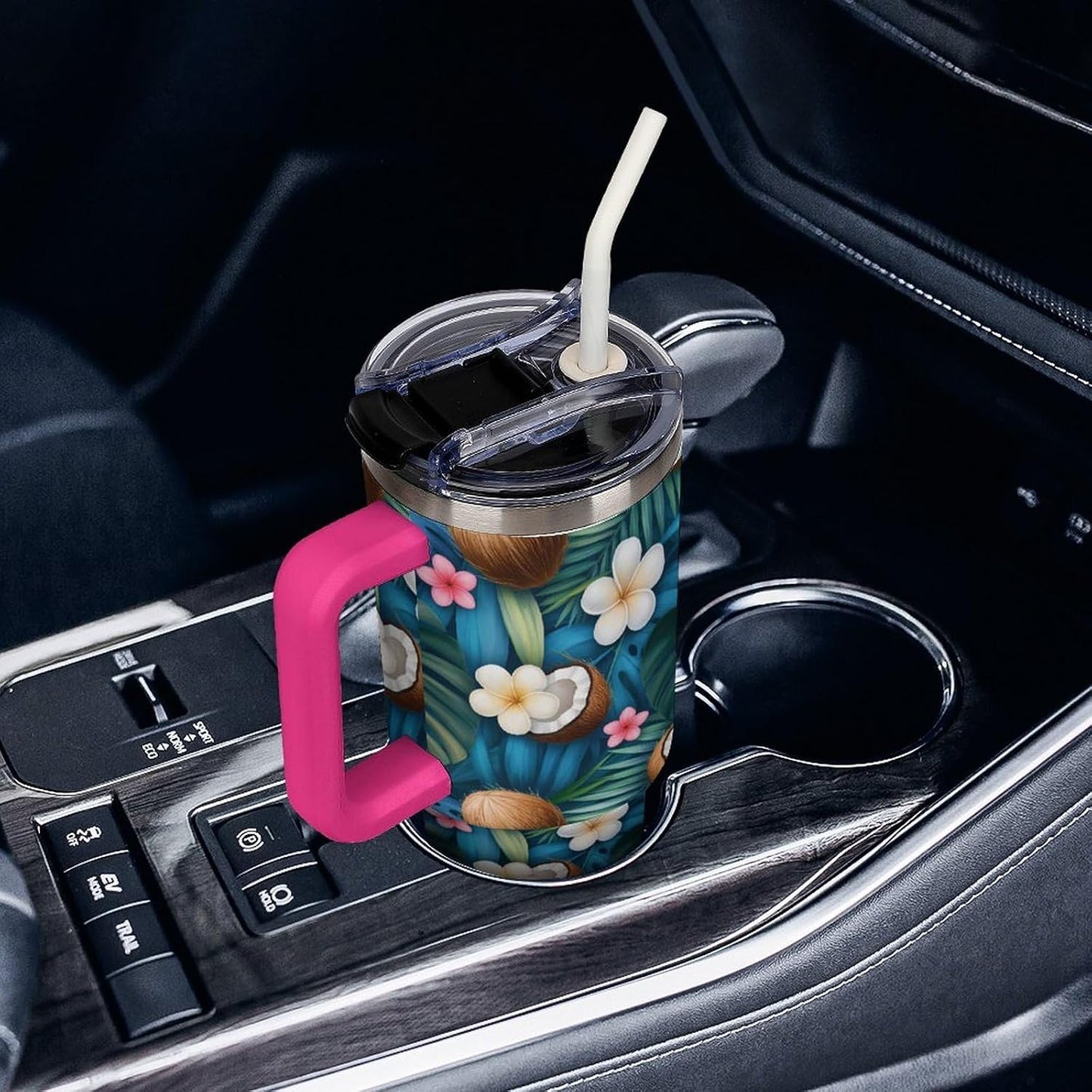 Leakproof Car Cup Vacuum Sealed With Lid For Office Crystal Clear Blue Water Ripple Print Drinkware Light Rose Red-style-5 - Colors H