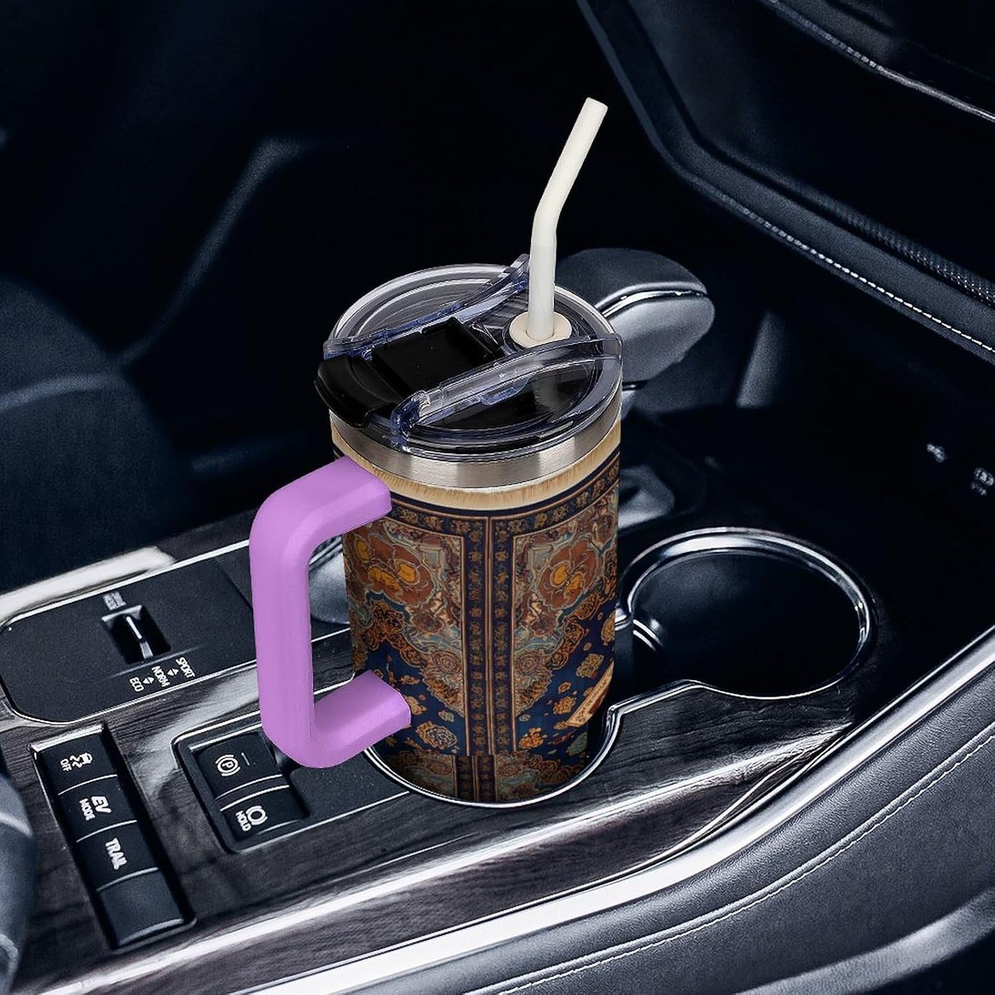 Leakproof Car Cup Vacuum Sealed With Lid For Office Crystal Clear Blue Water Ripple Print Drinkware Light Rose Red-style-5 - Colors H