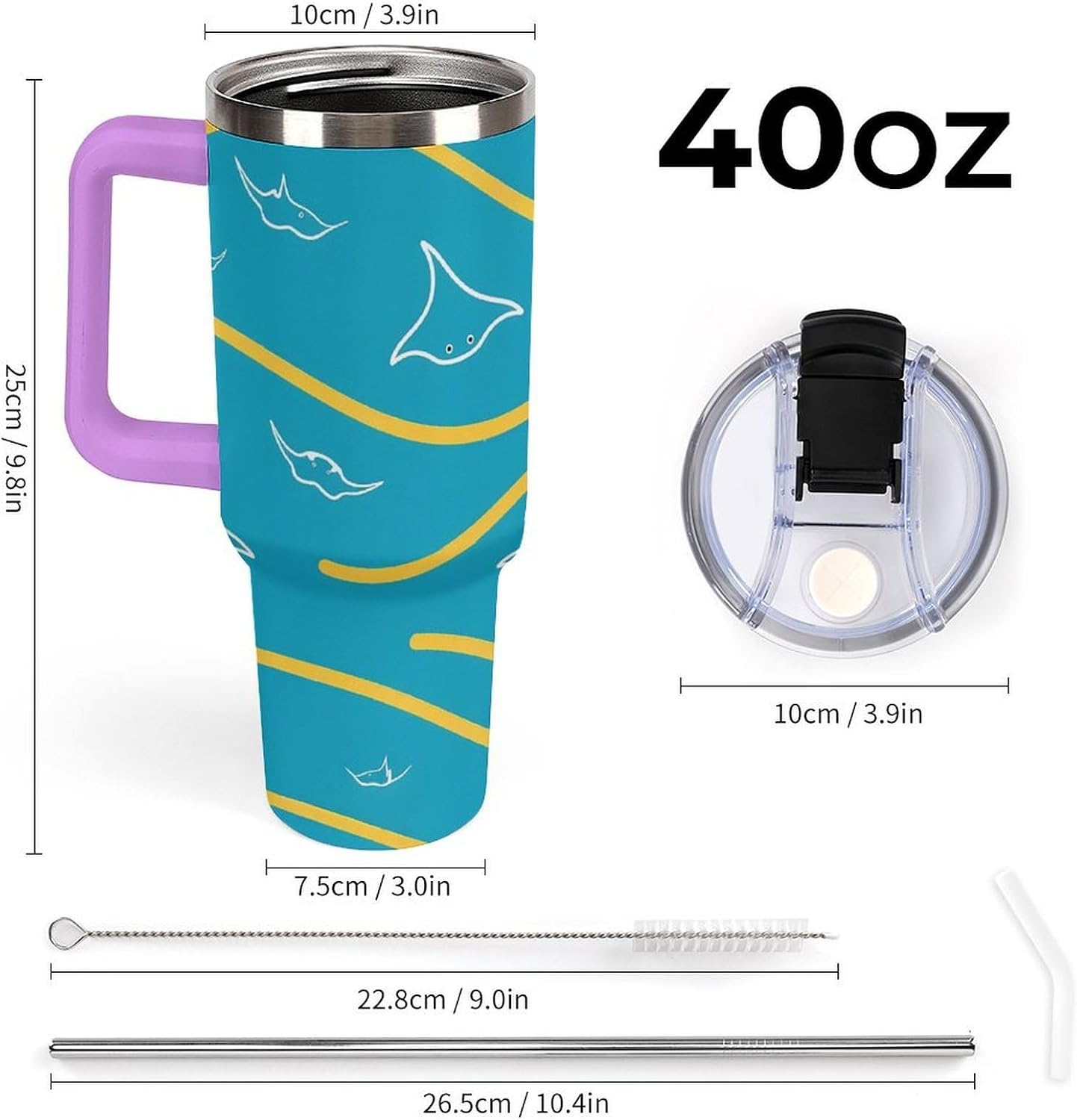 Leakproof Car Cup Vacuum Sealed With Lid For Office Crystal Clear Blue Water Ripple Print Drinkware Light Rose Red-style-5 - Colors H