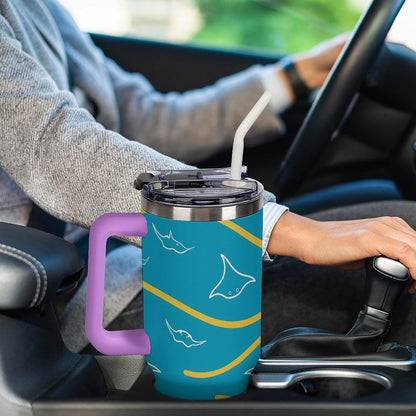 Leakproof Car Cup Vacuum Sealed With Lid For Office Crystal Clear Blue Water Ripple Print Drinkware Light Rose Red-style-5 - Colors H