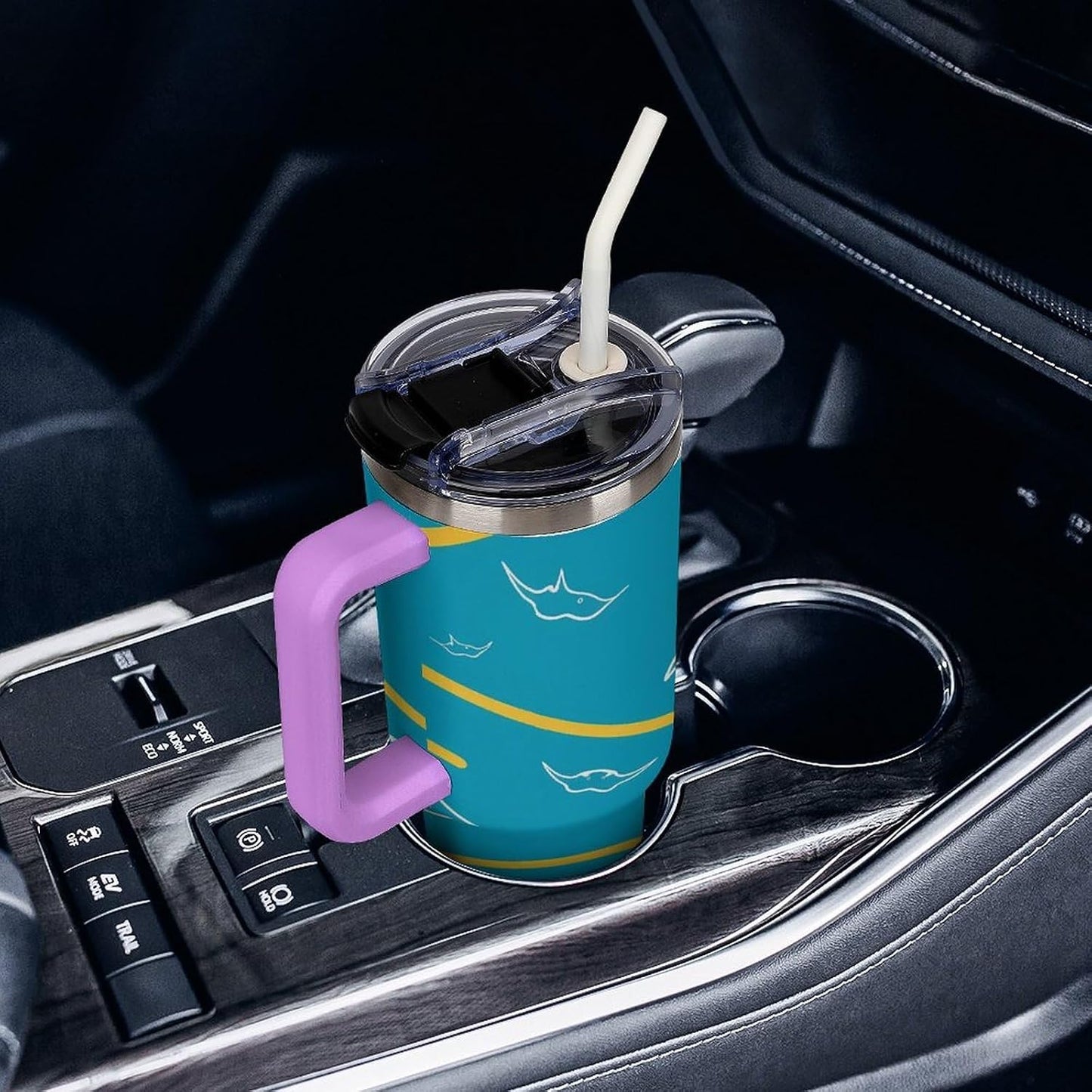 Leakproof Car Cup Vacuum Sealed With Lid For Office Crystal Clear Blue Water Ripple Print Drinkware Light Rose Red-style-5 - Colors H