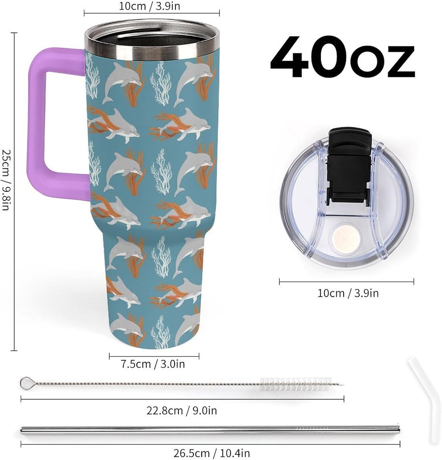 Leakproof Car Cup Vacuum Sealed With Lid For Office Crystal Clear Blue Water Ripple Print Drinkware Light Rose Red-style-5 - Colors H