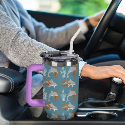 Leakproof Car Cup Vacuum Sealed With Lid For Office Crystal Clear Blue Water Ripple Print Drinkware Light Rose Red-style-5 - Colors H