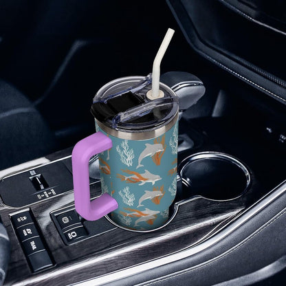 Leakproof Car Cup Vacuum Sealed With Lid For Office Crystal Clear Blue Water Ripple Print Drinkware Light Rose Red-style-5 - Colors H