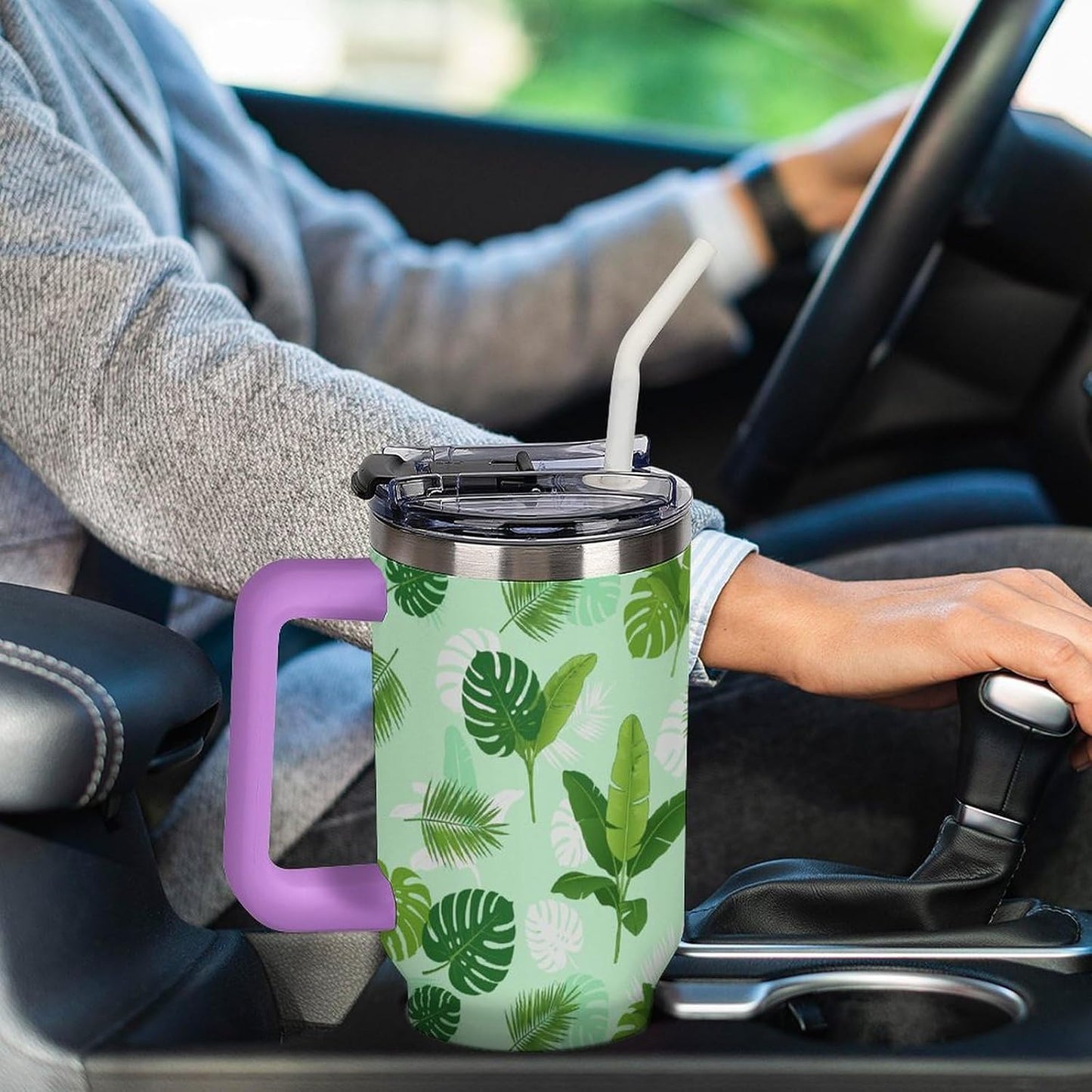 Leakproof Car Cup Vacuum Sealed With Lid For Office Crystal Clear Blue Water Ripple Print Drinkware Light Rose Red-style-5 - Colors H
