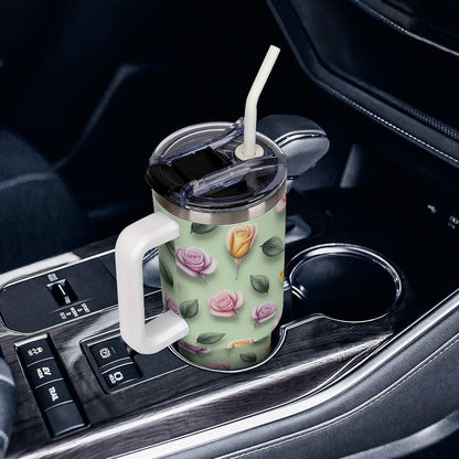 Leakproof Car Cup Vacuum Sealed With Lid For Office Crystal Clear Blue Water Ripple Print Drinkware Light Rose Red-style-5 - Colors H