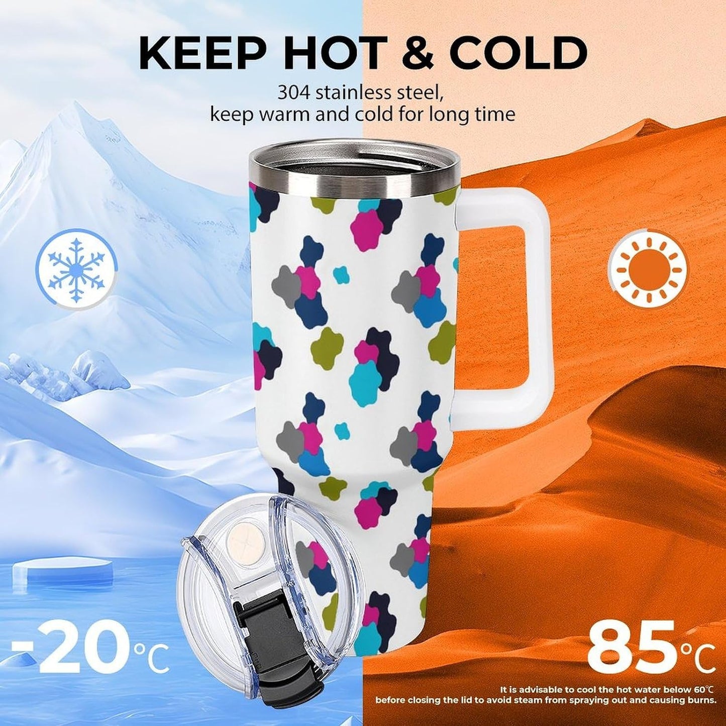 Leakproof Car Cup Vacuum Sealed With Lid For Office Crystal Clear Blue Water Ripple Print Drinkware Light Rose Red-style-5 - Colors H