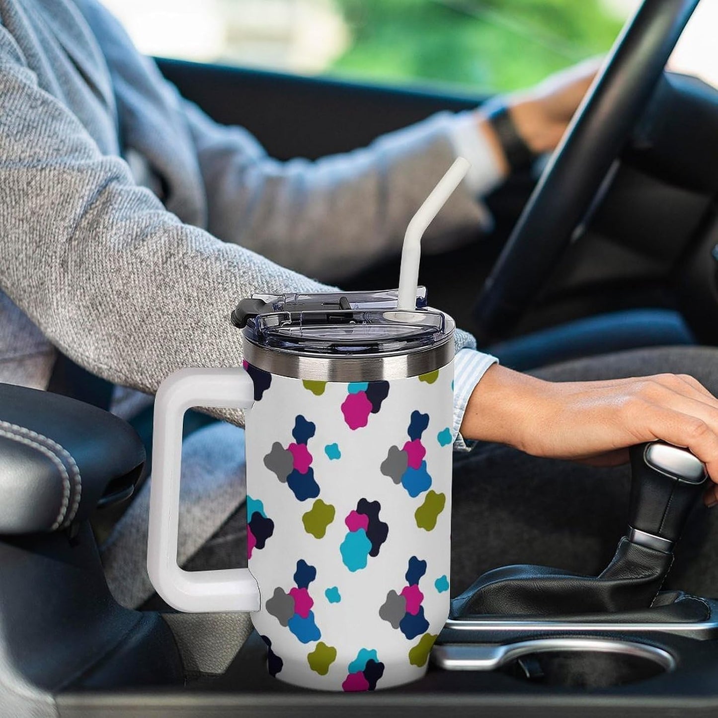 Leakproof Car Cup Vacuum Sealed With Lid For Office Crystal Clear Blue Water Ripple Print Drinkware Light Rose Red-style-5 - Colors H
