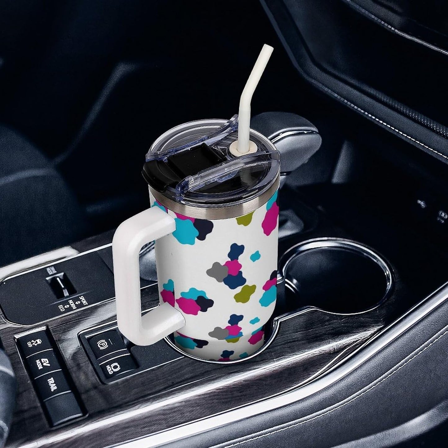 Leakproof Car Cup Vacuum Sealed With Lid For Office Crystal Clear Blue Water Ripple Print Drinkware Light Rose Red-style-5 - Colors H