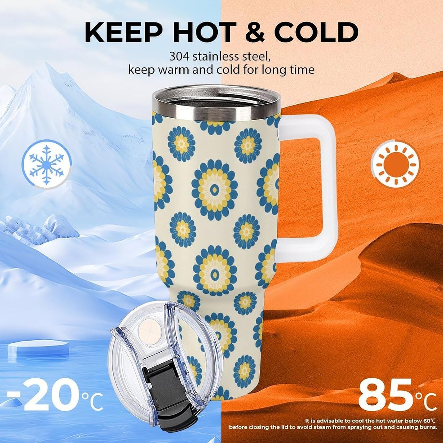 Leakproof Car Cup Vacuum Sealed With Lid For Office Crystal Clear Blue Water Ripple Print Drinkware Light Rose Red-style-5 - Colors H