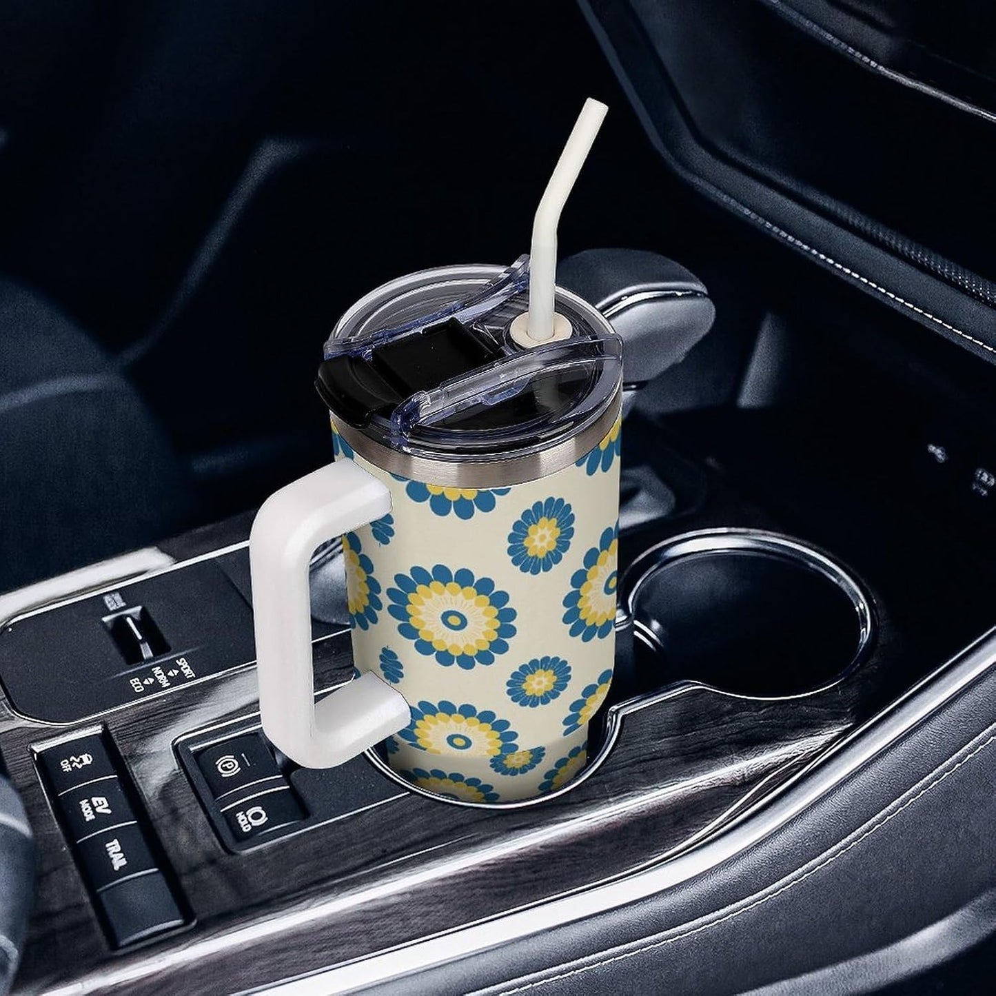 Leakproof Car Cup Vacuum Sealed With Lid For Office Crystal Clear Blue Water Ripple Print Drinkware Light Rose Red-style-5 - Colors H