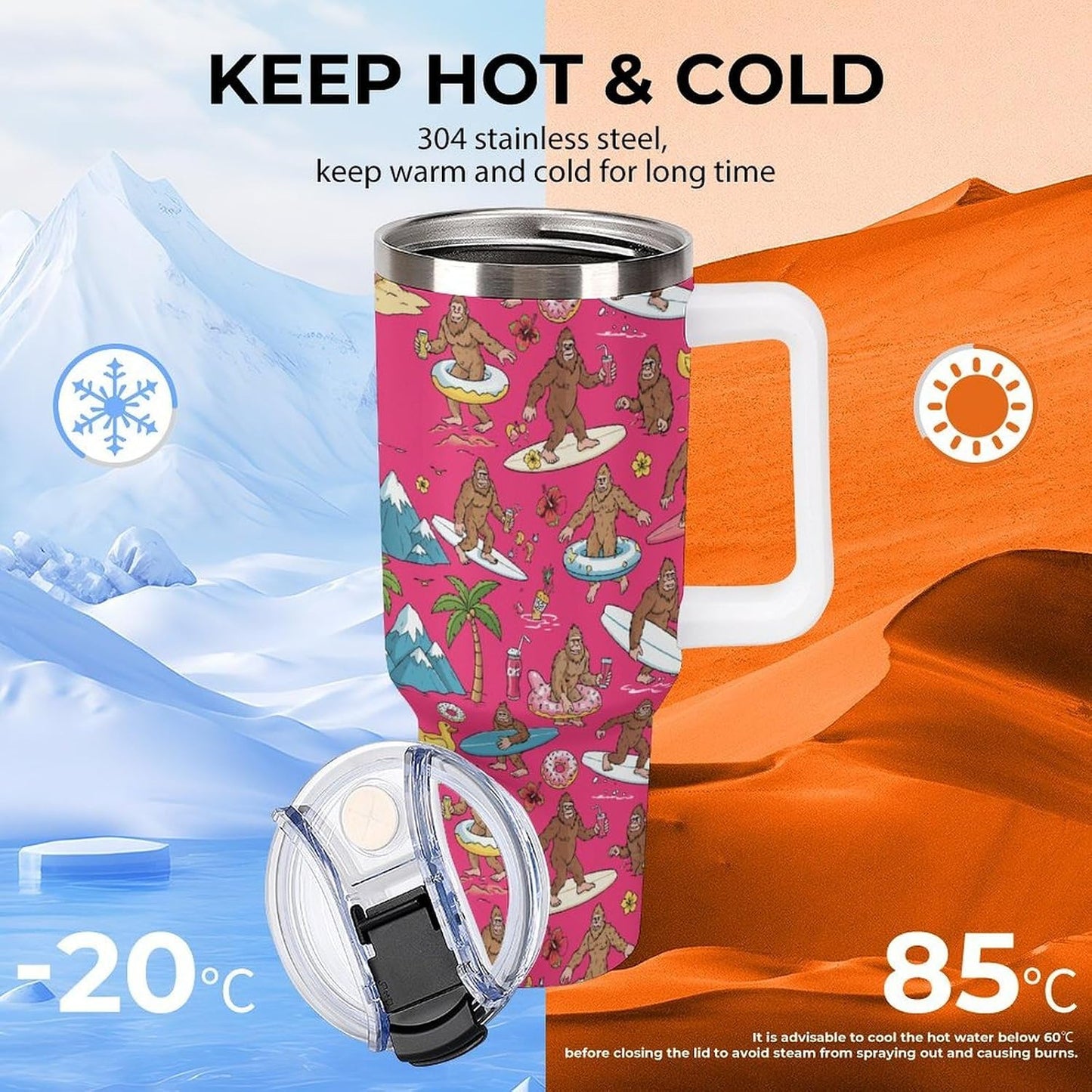 Leakproof Car Cup Vacuum Sealed With Lid For Office Crystal Clear Blue Water Ripple Print Drinkware Light Rose Red-style-5 - Colors H