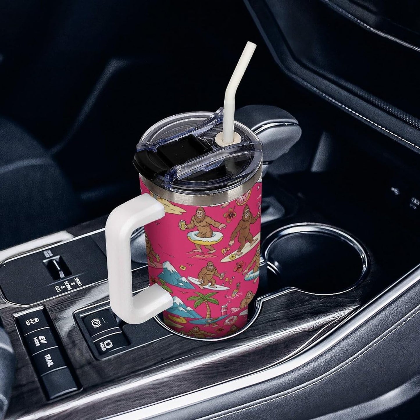 Leakproof Car Cup Vacuum Sealed With Lid For Office Crystal Clear Blue Water Ripple Print Drinkware Light Rose Red-style-5 - Colors H