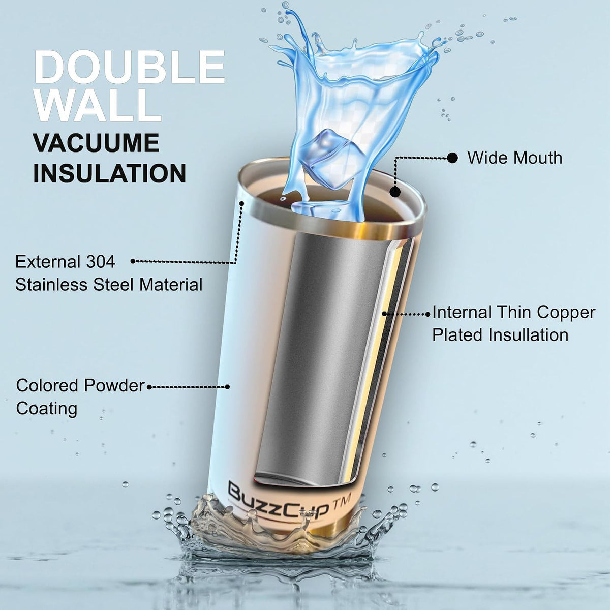 20 oz Stainless Steel Tumbler with Magnetic Slide Lid – Double Wall Insulated Coffee Travel Mug, Leak Proof Iced Coffee Cup, Hot & Cold Tumbler (White)