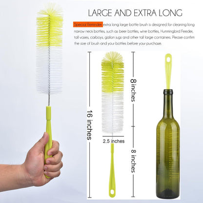 16 inch Long Bottle Brush Cleaner for Washing Wine/Beer/Sport Well/Thermos/Glass, Hummingbird Feeder and Long Narrow Neck Sport Bottles