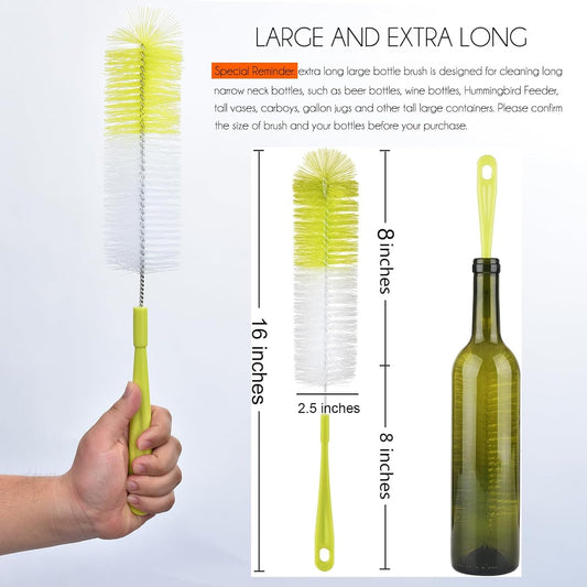 16 inch Long Bottle Brush Cleaner for Washing Wine/Beer/Sport Well/Thermos/Glass, Hummingbird Feeder and Long Narrow Neck Sport Bottles
