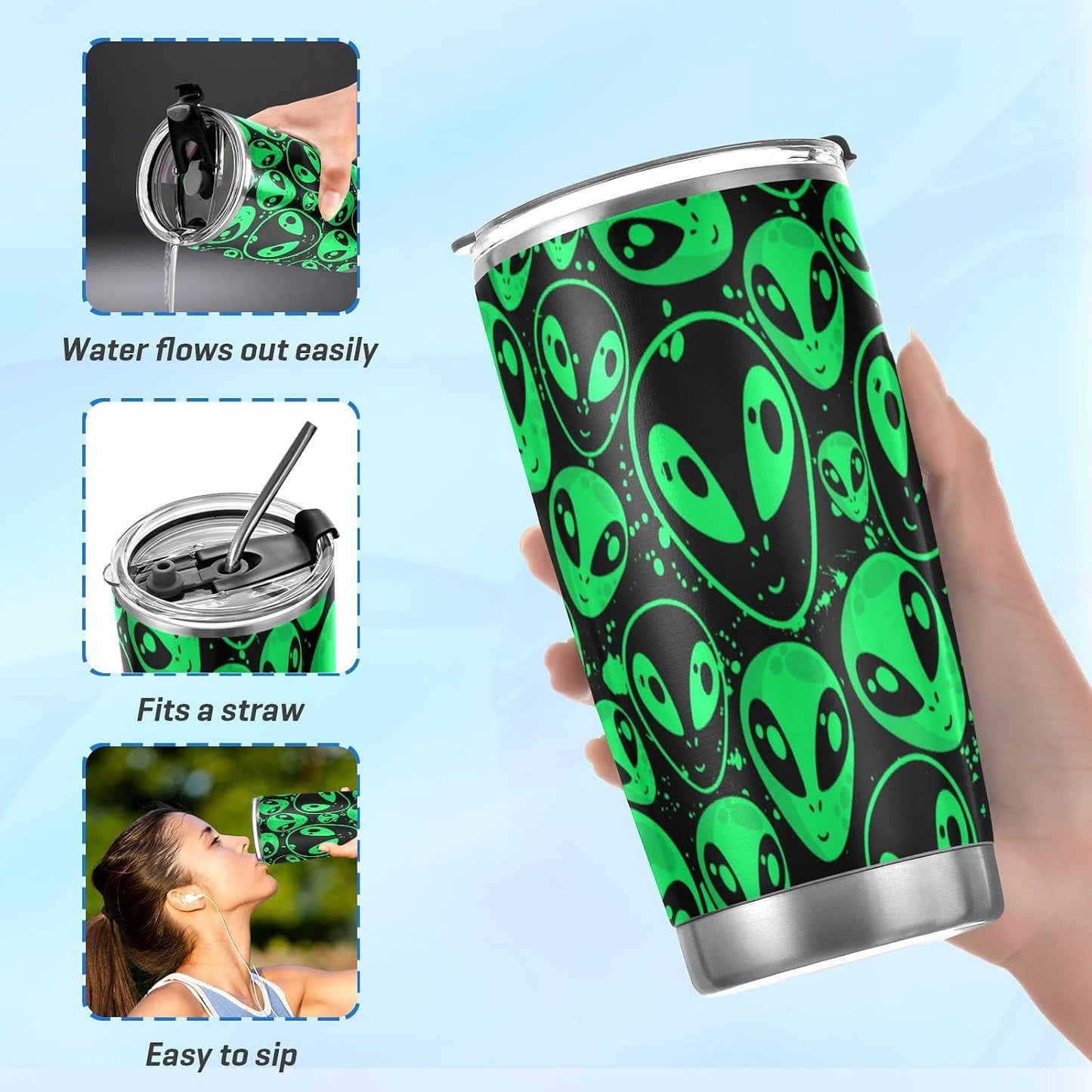 Tumbler Lightning Bolts Doodle Insulated Coffee Cup Beverage Container Travel Mug with Straw and Lid Double Wall Stainless Steel 20oz Holiday Gift