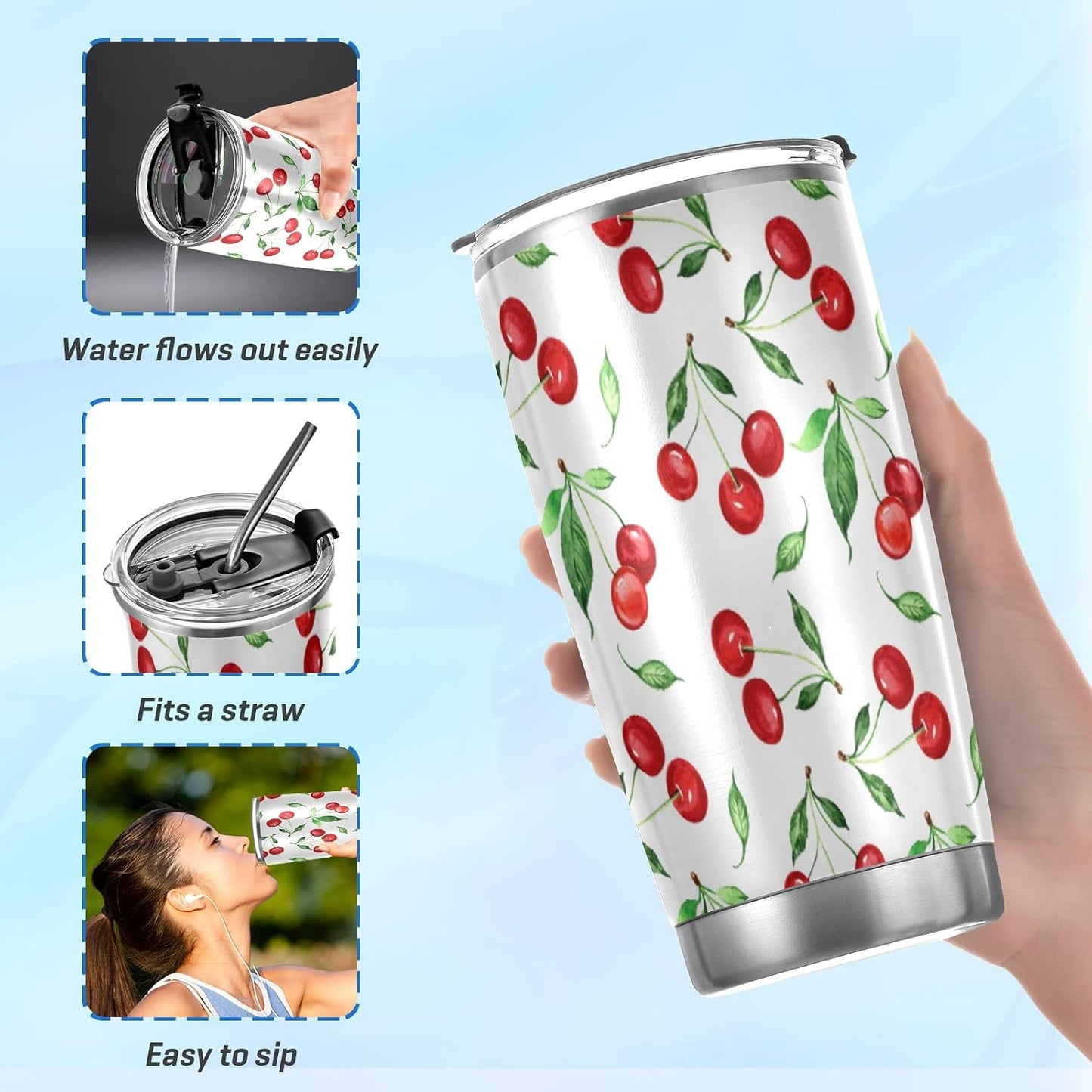 Tumbler Lightning Bolts Doodle Insulated Coffee Cup Beverage Container Travel Mug with Straw and Lid Double Wall Stainless Steel 20oz Holiday Gift