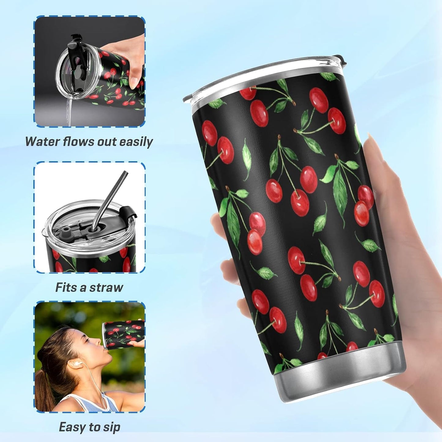 Tumbler Lightning Bolts Doodle Insulated Coffee Cup Beverage Container Travel Mug with Straw and Lid Double Wall Stainless Steel 20oz Holiday Gift