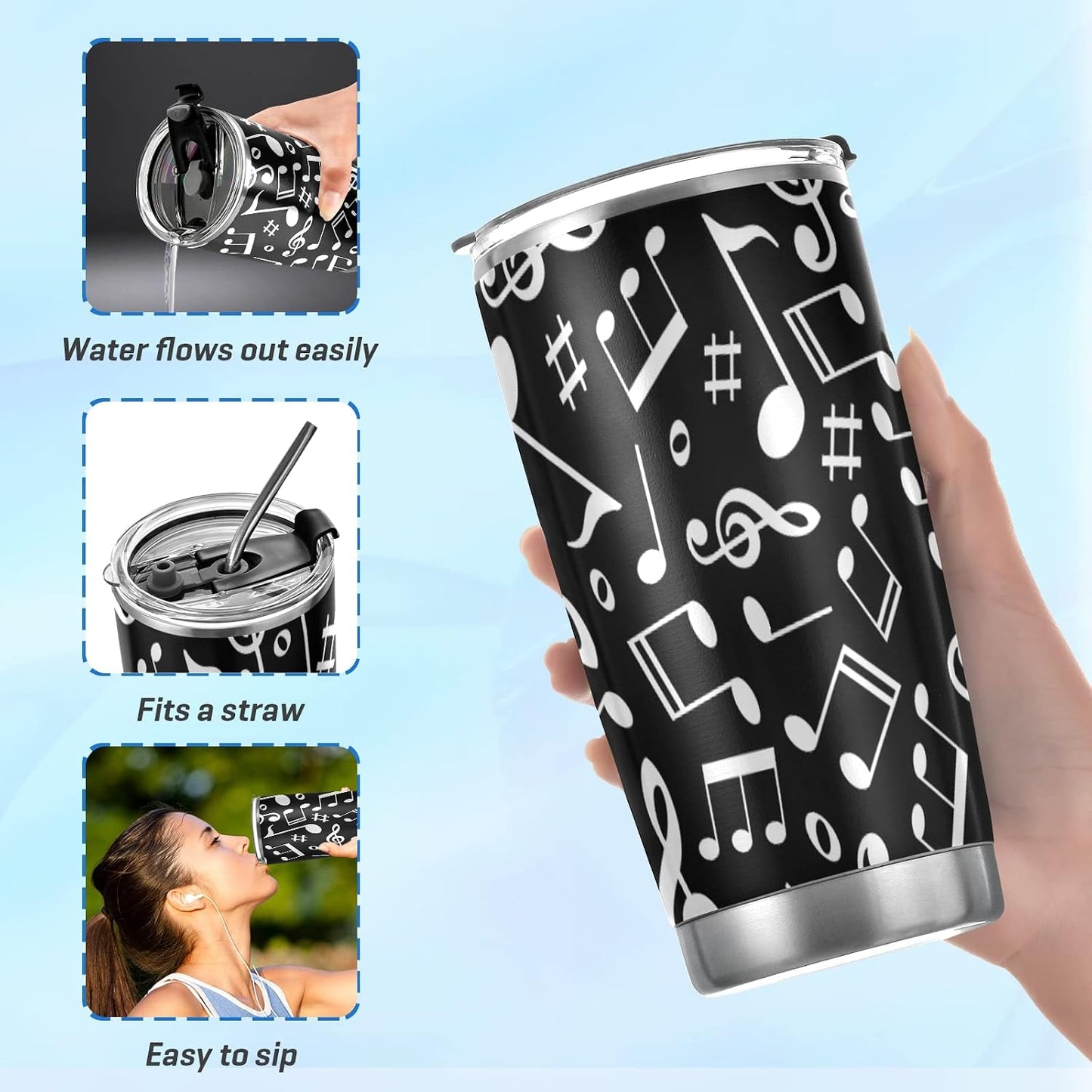 Tumbler Lightning Bolts Doodle Insulated Coffee Cup Beverage Container Travel Mug with Straw and Lid Double Wall Stainless Steel 20oz Holiday Gift
