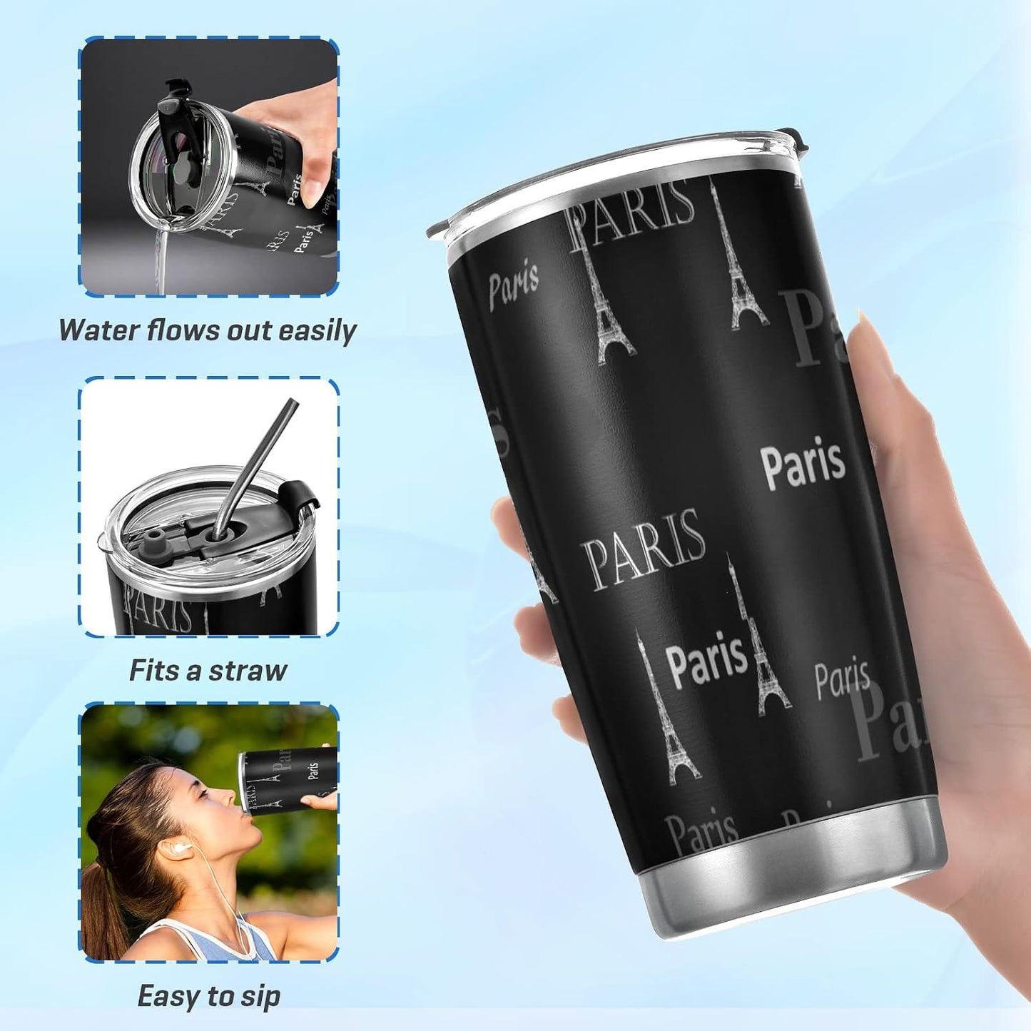 Tumbler Lightning Bolts Doodle Insulated Coffee Cup Beverage Container Travel Mug with Straw and Lid Double Wall Stainless Steel 20oz Holiday Gift